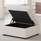 30" Beige and Black Chenille Storage Ottoman