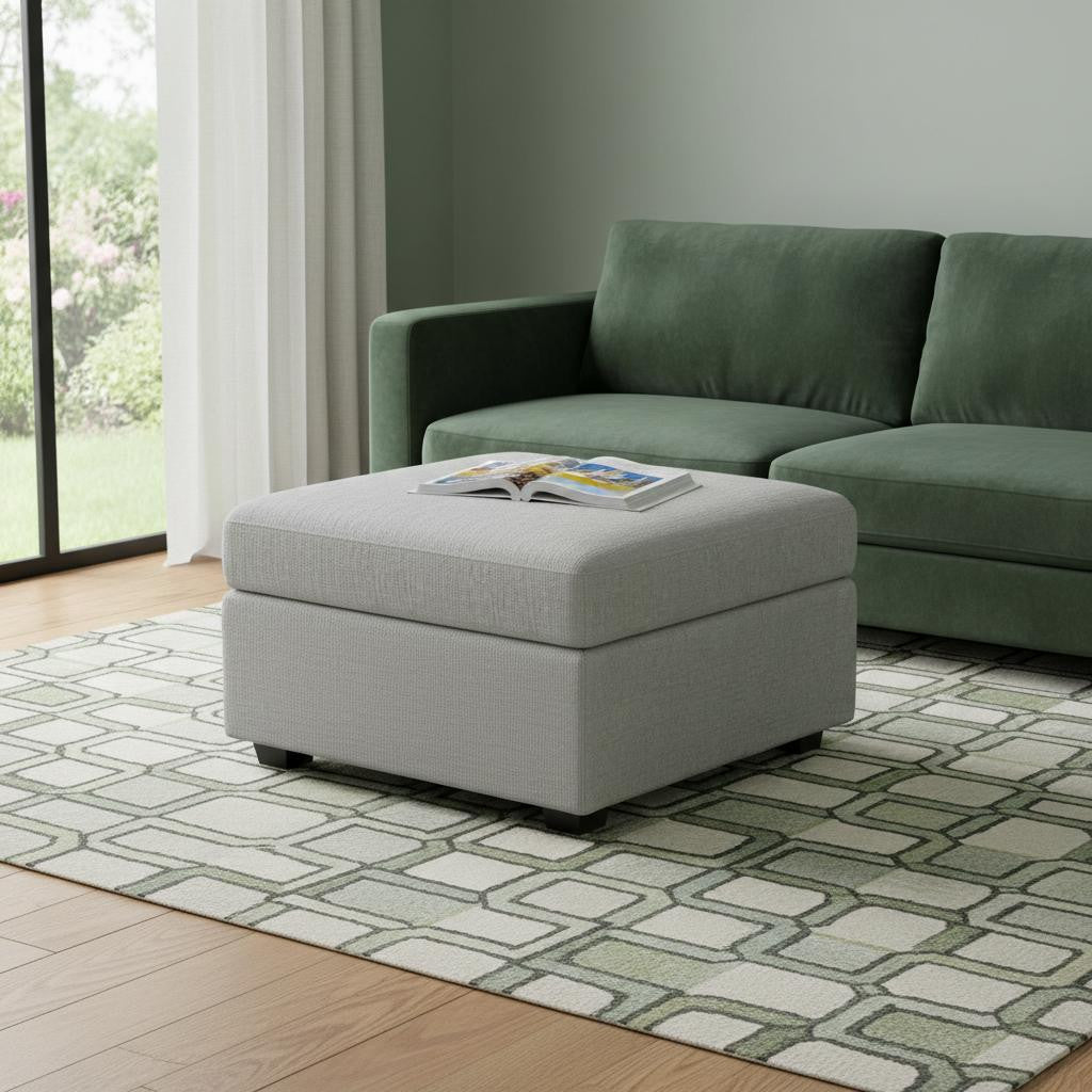 30" Light Gray and Black Chenille Storage Ottoman