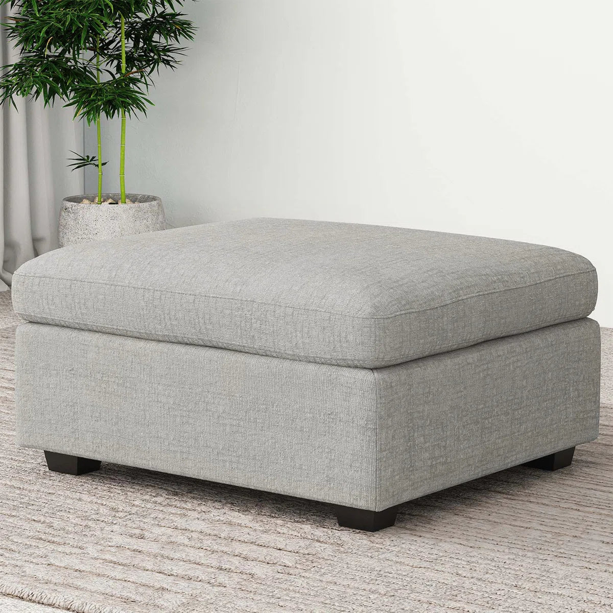 30" Light Gray and Black Chenille Storage Ottoman
