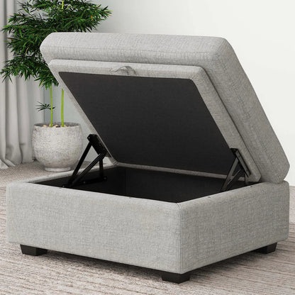 30" Light Gray and Black Chenille Storage Ottoman