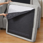 30" Light Gray and Black Chenille Storage Ottoman