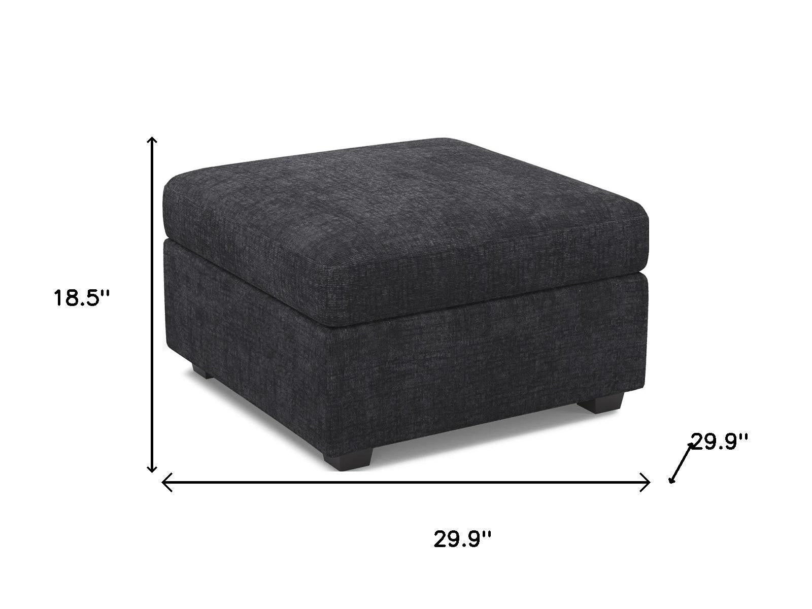 30" Gray and Black Chenille Storage Ottoman