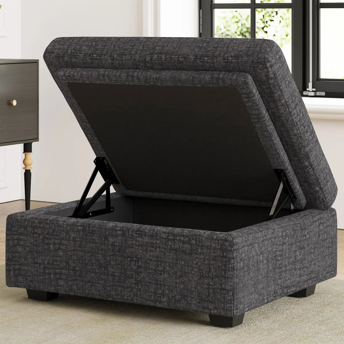 30" Gray and Black Chenille Storage Ottoman