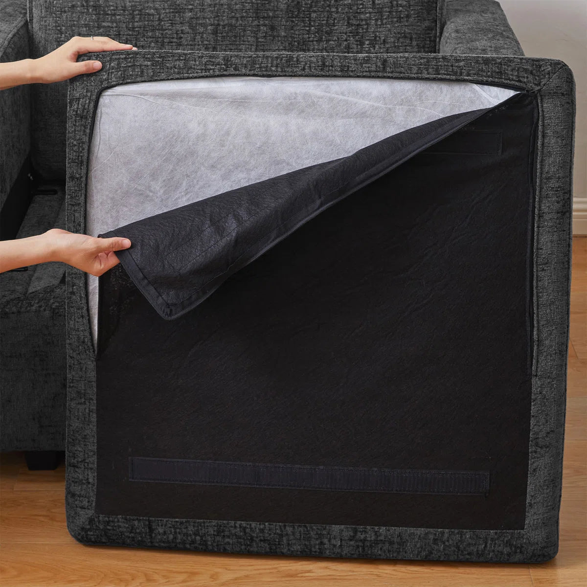 30" Gray and Black Chenille Storage Ottoman