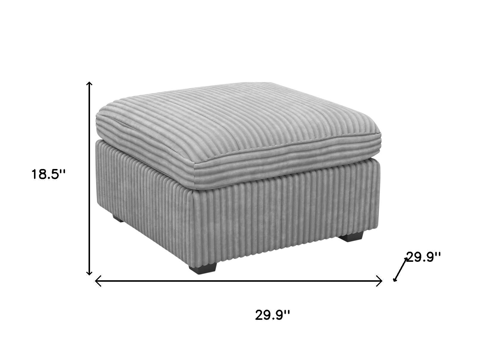 30" Gray and Black Corduroy Storage Ottoman