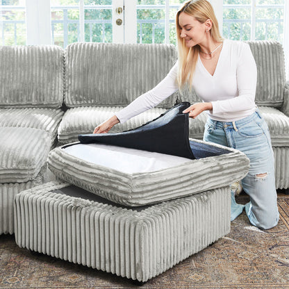 30" Gray and Black Corduroy Storage Ottoman