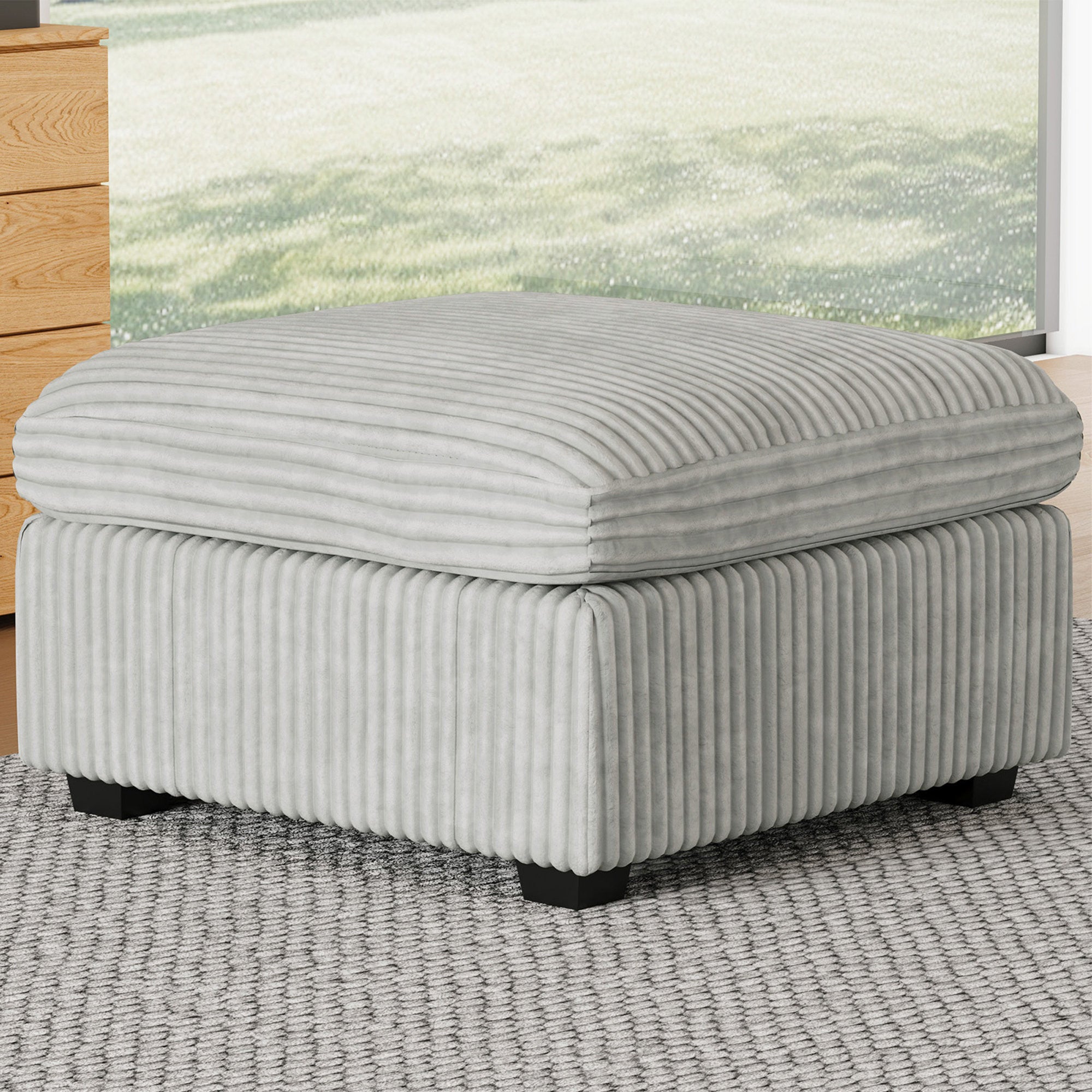 30" Gray and Black Corduroy Storage Ottoman
