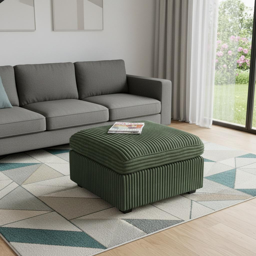 30" Green and Black Corduroy Storage Ottoman