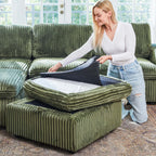 30" Green and Black Corduroy Storage Ottoman