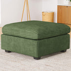 30" Green and Black Corduroy Storage Ottoman
