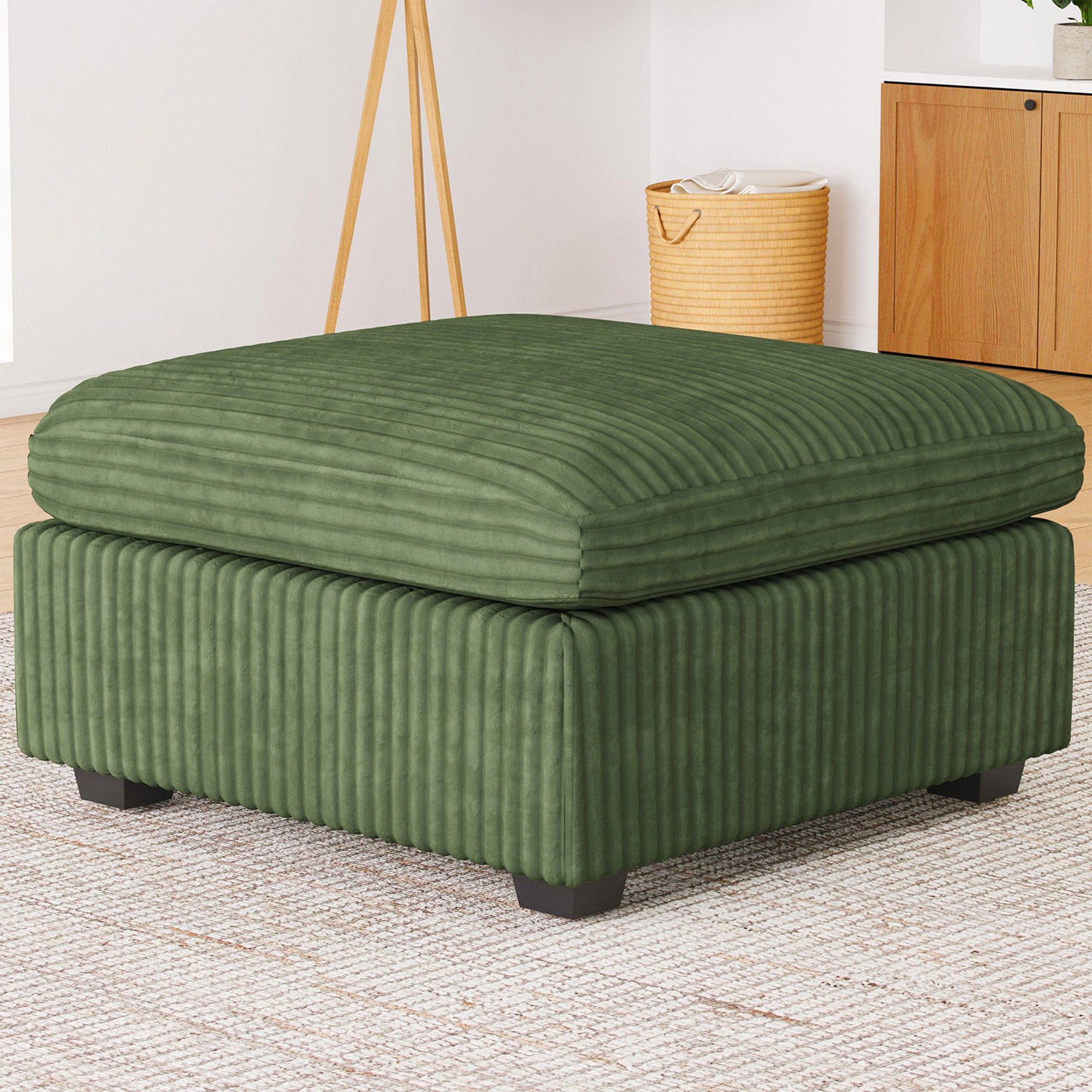 30" Green and Black Corduroy Storage Ottoman