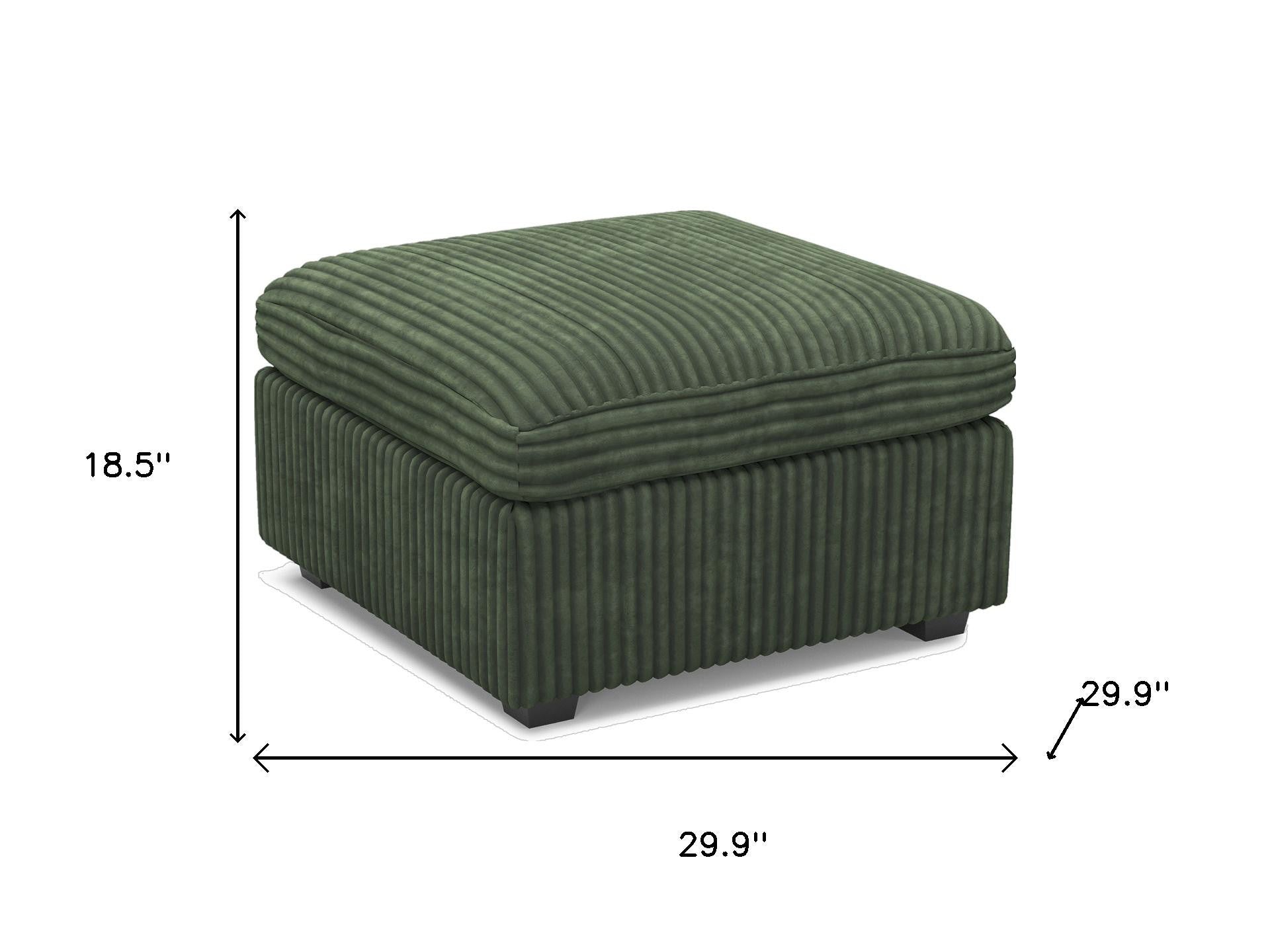 30" Green and Black Corduroy Storage Ottoman