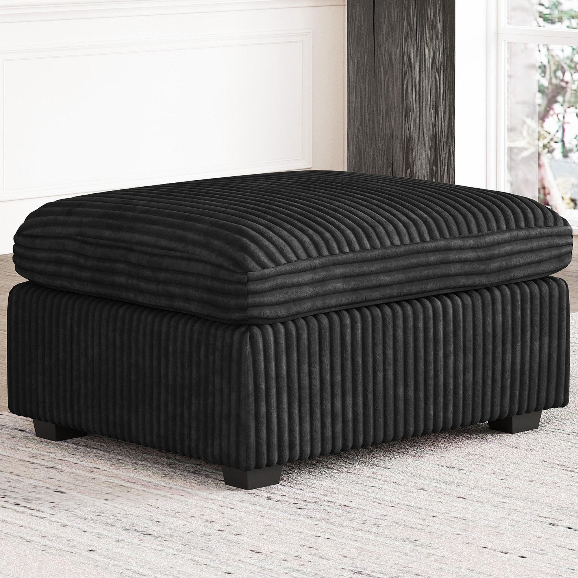 30" Black Corduroy Storage Ottoman