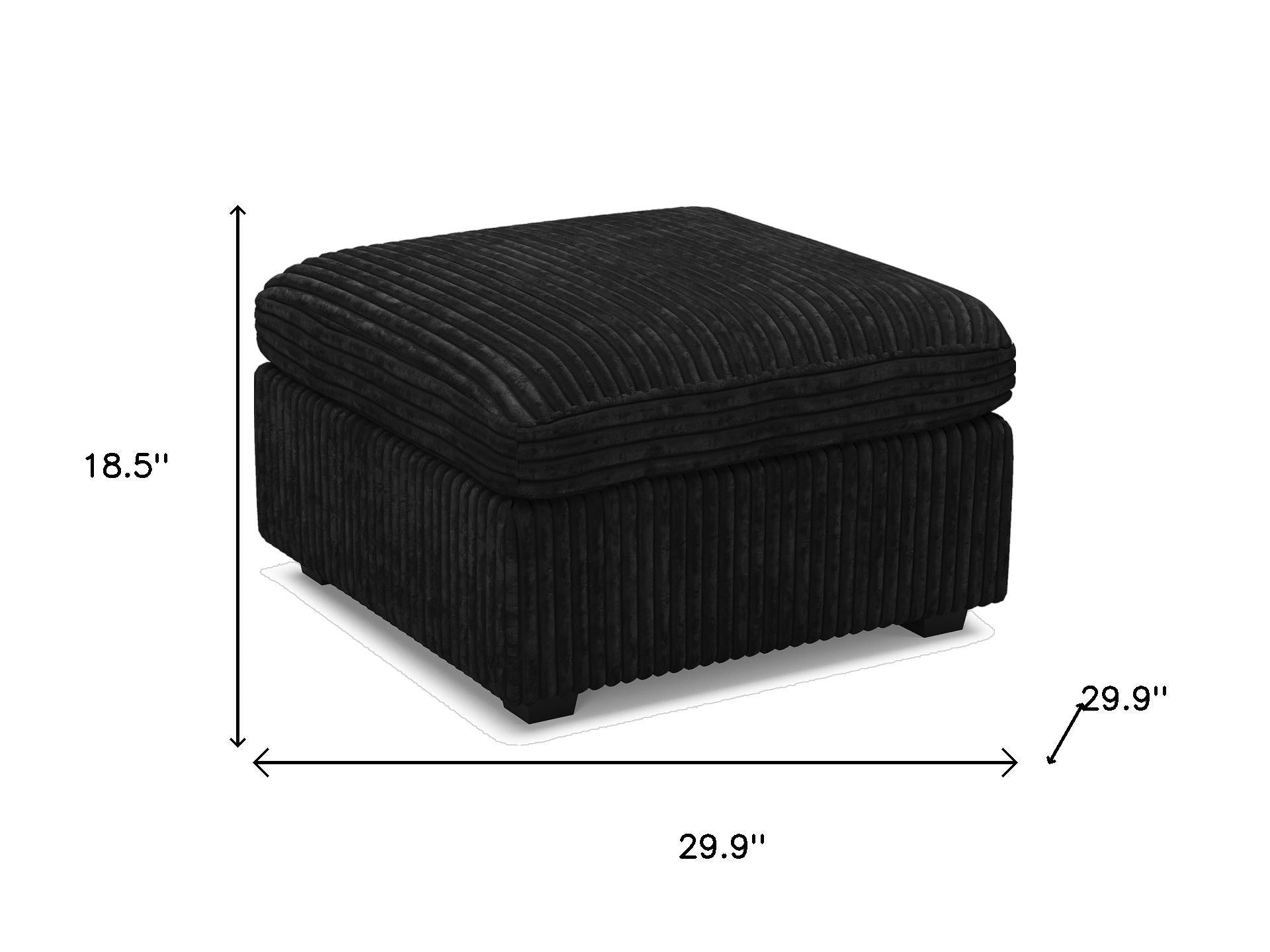 30" Black Corduroy Storage Ottoman
