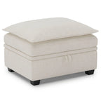30" Beige and Black Chenille Storage Ottoman