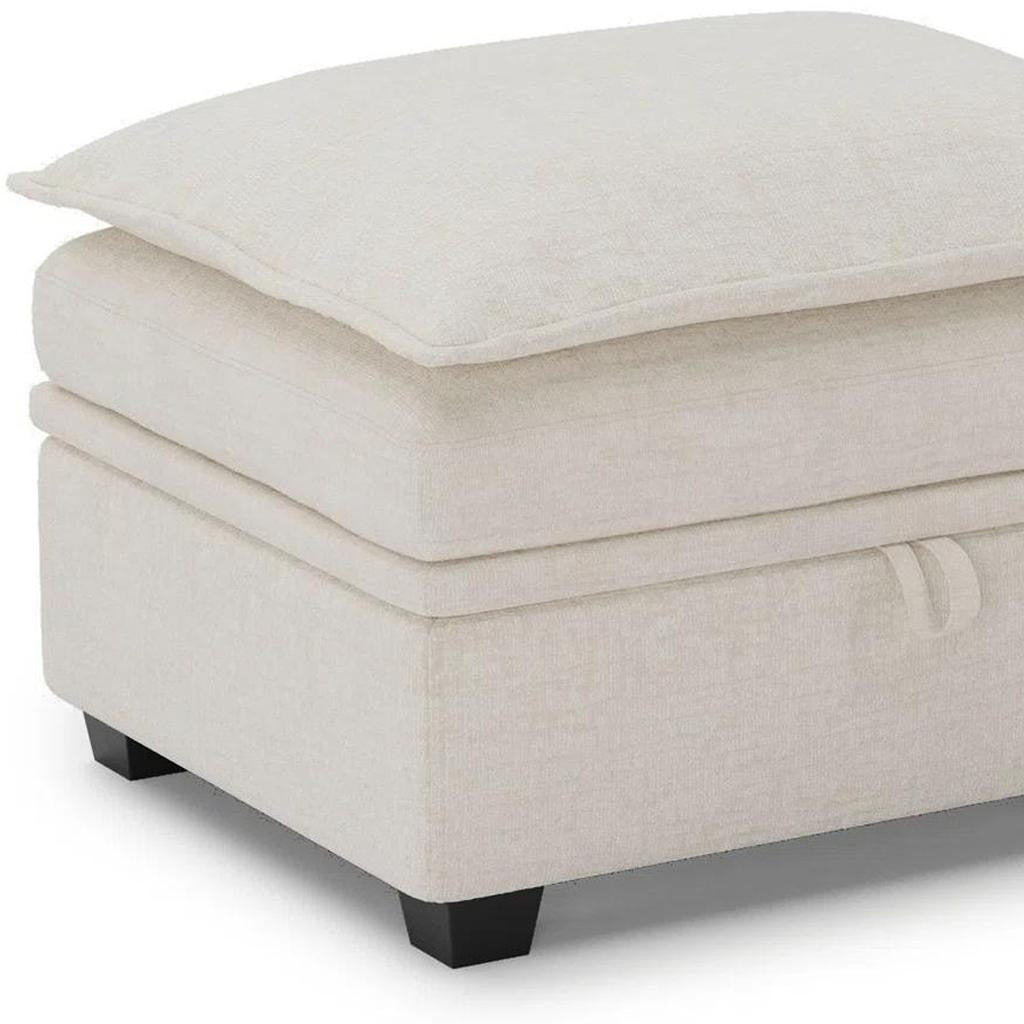30" Beige and Black Chenille Storage Ottoman