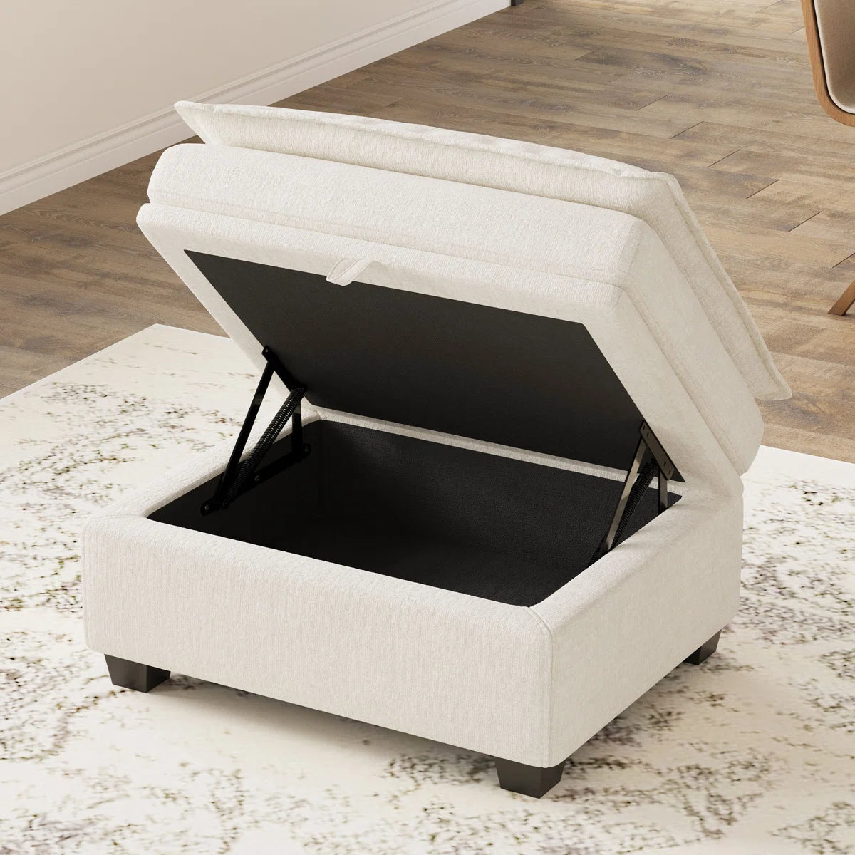 30" Beige and Black Chenille Storage Ottoman