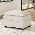 30" Beige and Black Chenille Storage Ottoman
