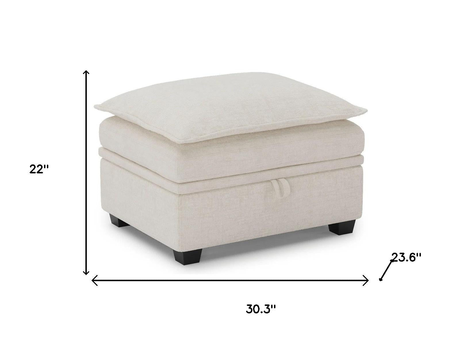 30" Beige and Black Chenille Storage Ottoman