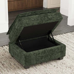 30" Green and Black Chenille Storage Ottoman
