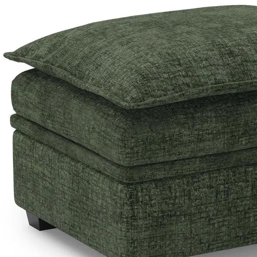 30" Green and Black Chenille Storage Ottoman