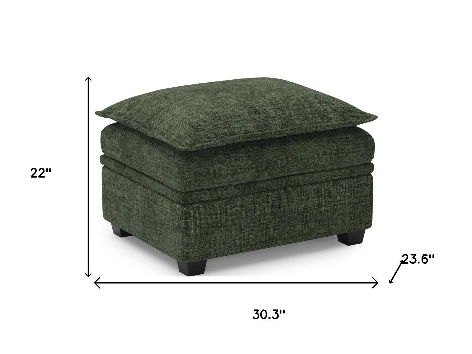 30" Green and Black Chenille Storage Ottoman