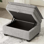 30" Light Gray and Black Chenille Storage Ottoman