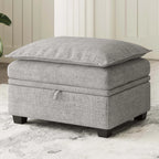 30" Light Gray and Black Chenille Storage Ottoman