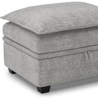30" Light Gray and Black Chenille Storage Ottoman