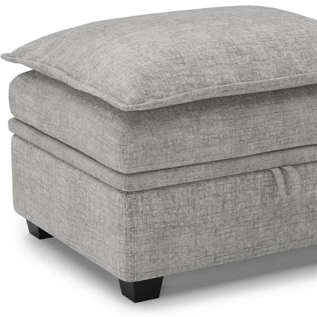 30" Light Gray and Black Chenille Storage Ottoman