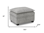 30" Light Gray and Black Chenille Storage Ottoman