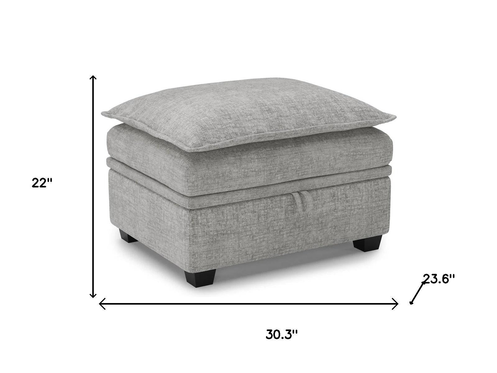 30" Light Gray and Black Chenille Storage Ottoman
