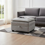 30" Light Gray and Black Chenille Storage Ottoman