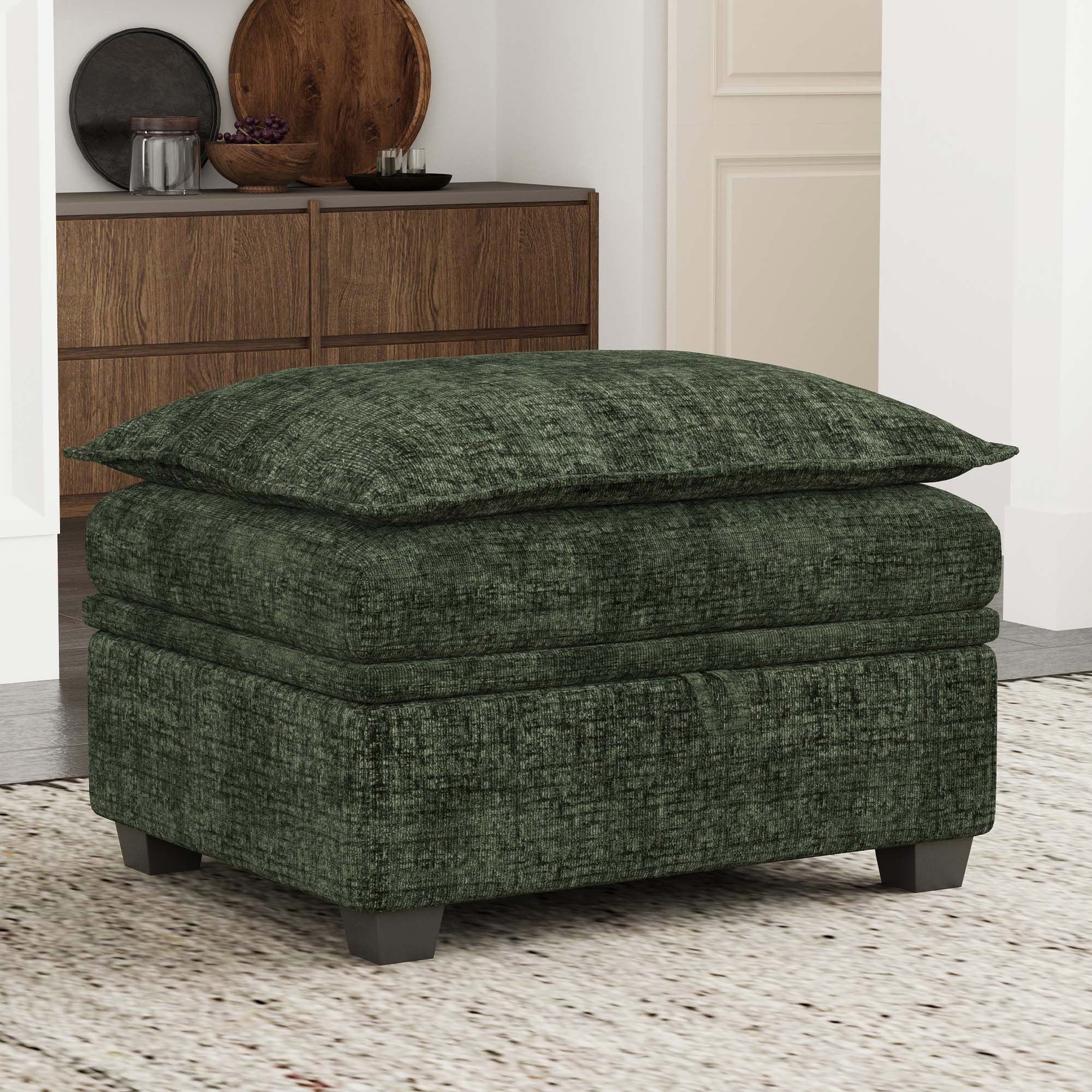 30" Gray and Black Chenille Storage Ottoman