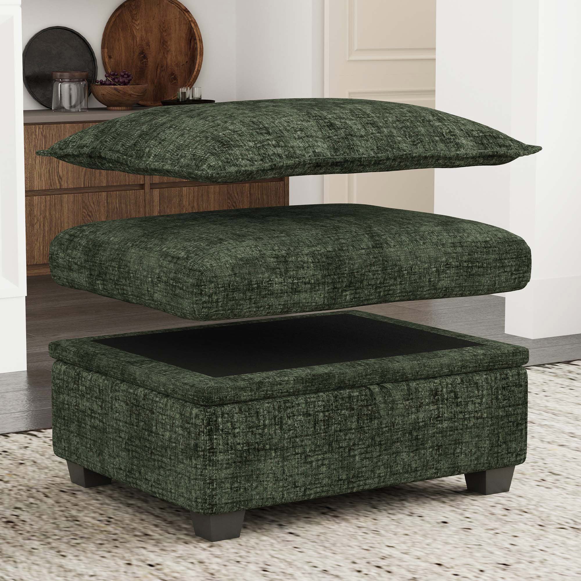 30" Gray and Black Chenille Storage Ottoman