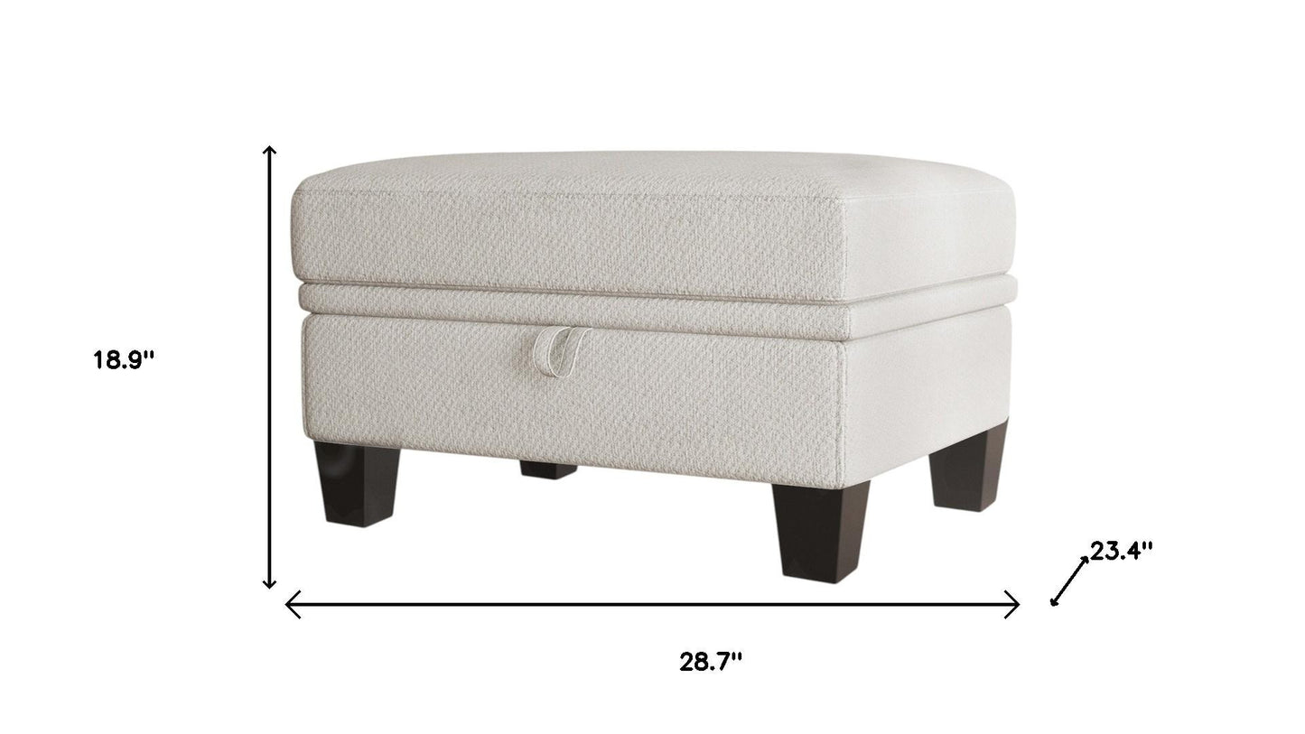 29" Beige and Black Chenille Storage Ottoman