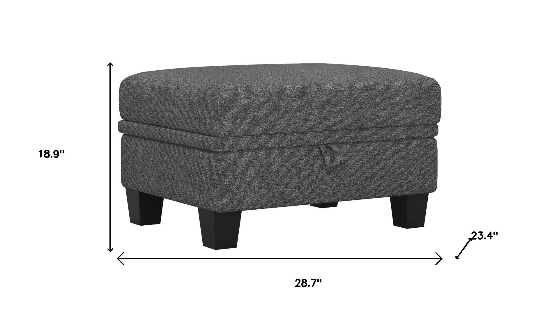 29" Light Gray and Black Chenille Storage Ottoman