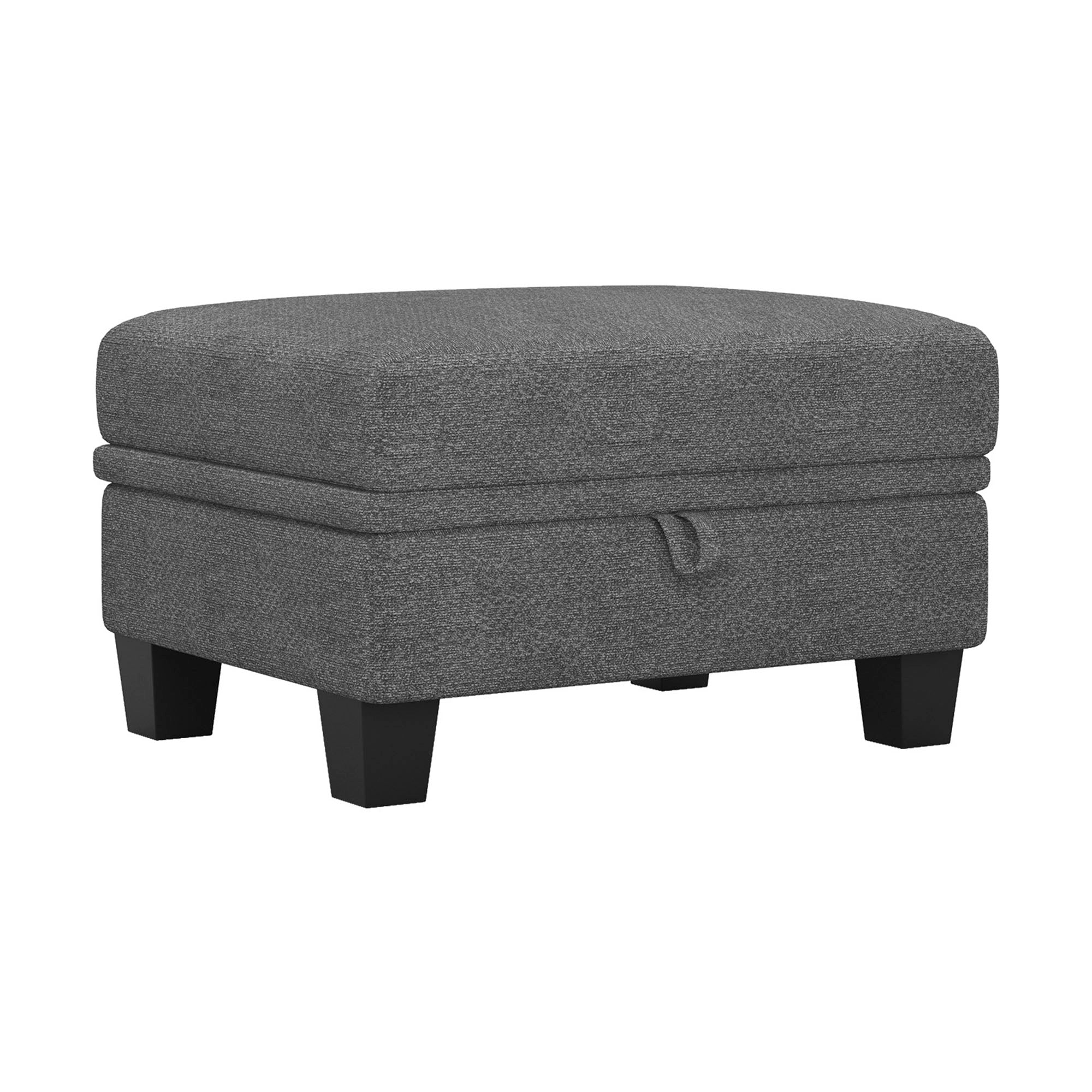 29" Light Gray and Black Chenille Storage Ottoman