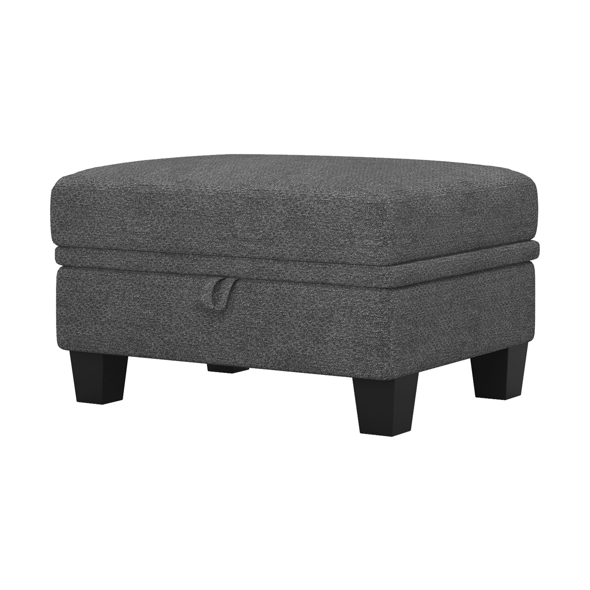 29" Light Gray and Black Chenille Storage Ottoman