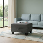 29" Light Gray and Black Chenille Storage Ottoman