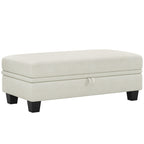 46" Beige and Black Chenille Storage Ottoman