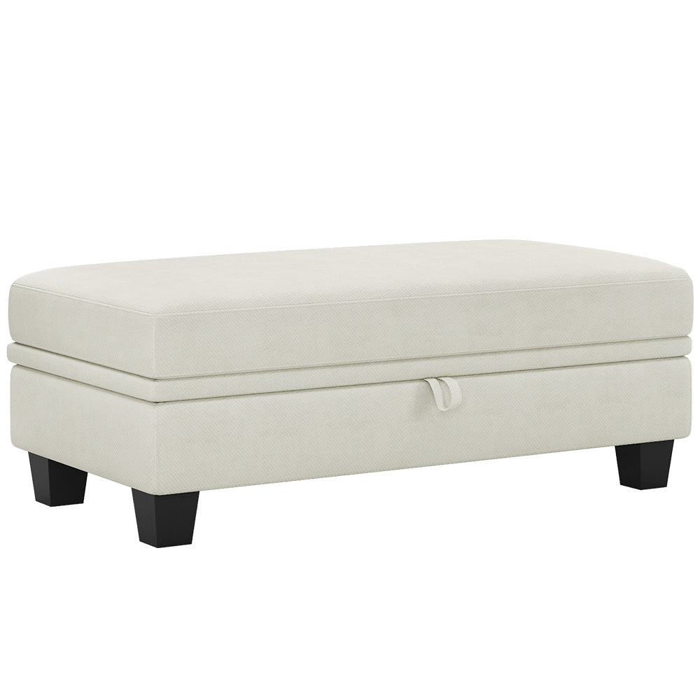 46" Beige and Black Chenille Storage Ottoman