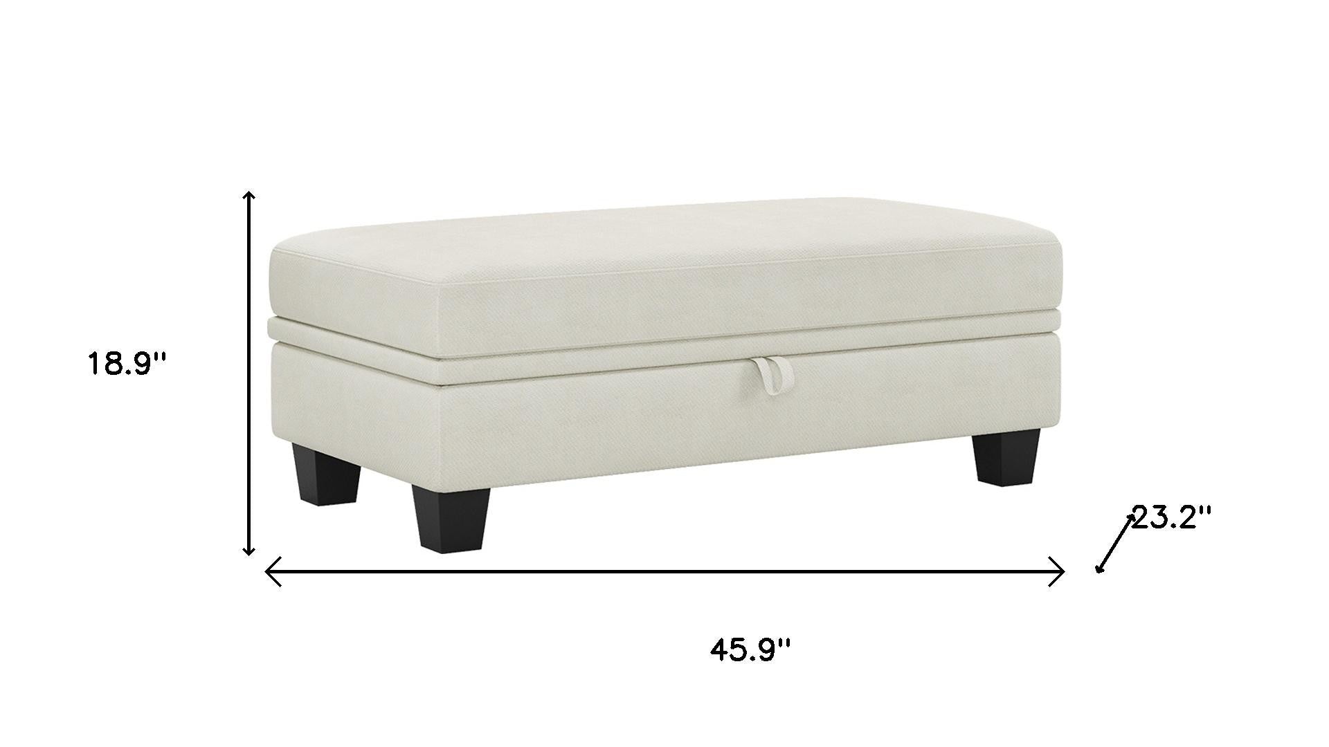 46" Beige and Black Chenille Storage Ottoman