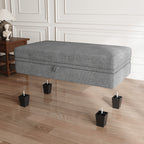 46" Light Gray and Black Chenille Storage Ottoman