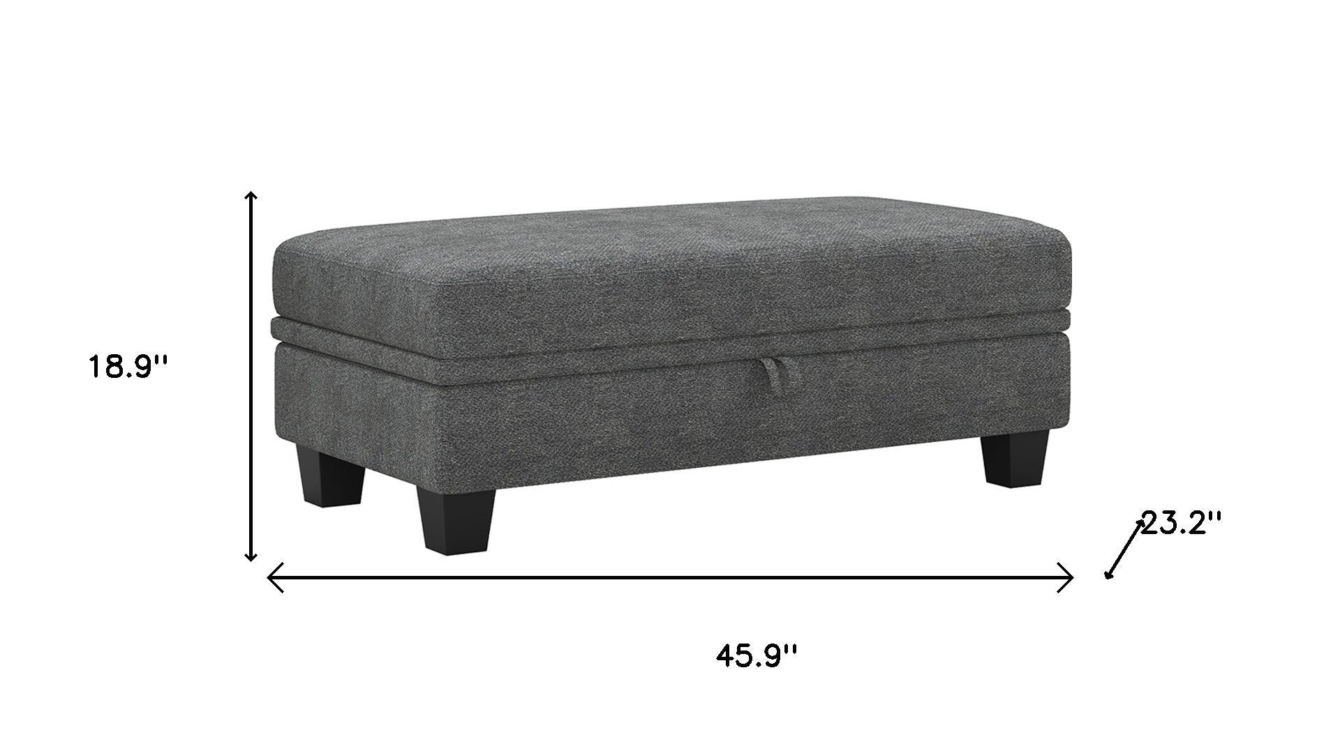 46" Light Gray and Black Chenille Storage Ottoman