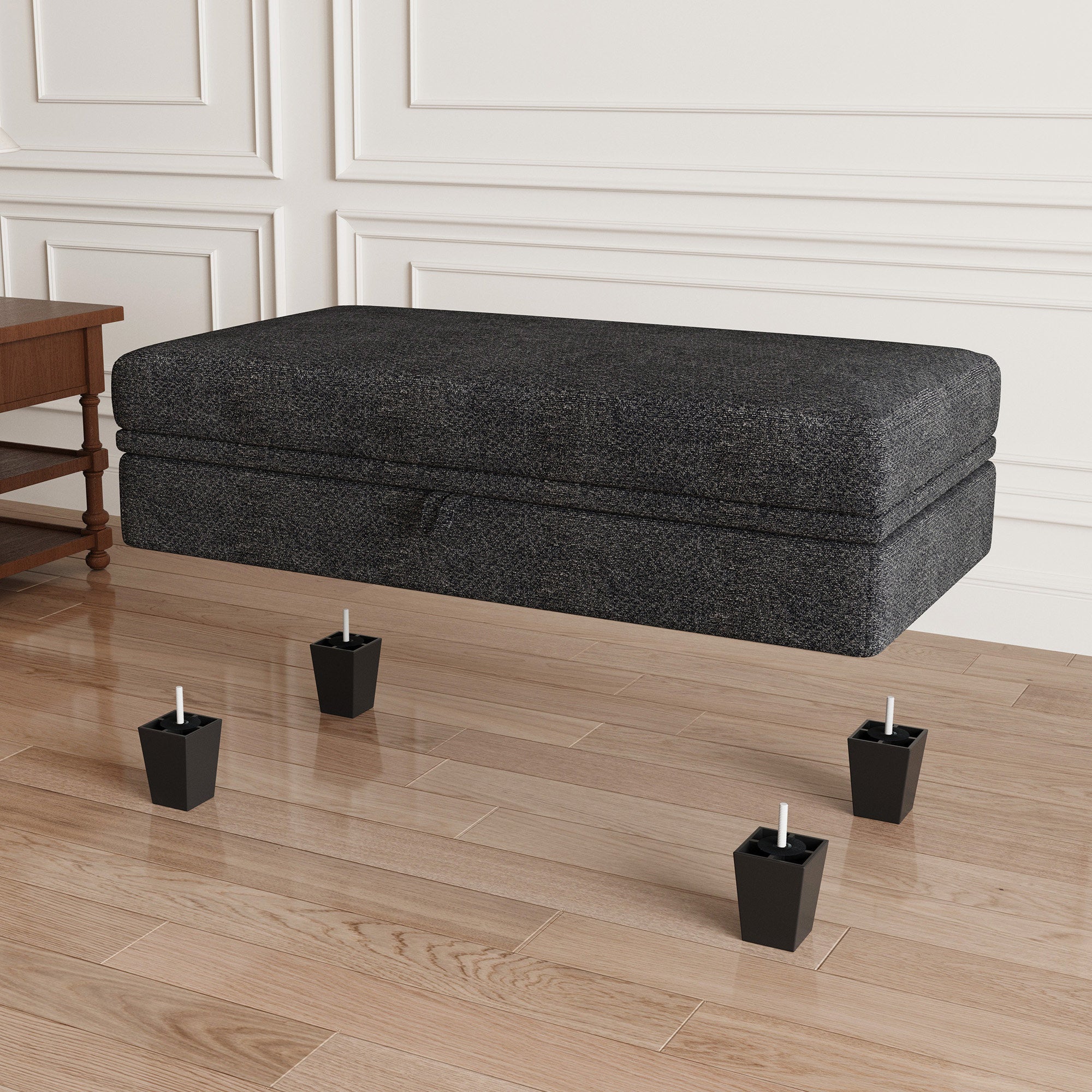 46" Gray and Black Chenille Storage Ottoman