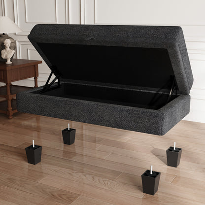 46" Gray and Black Chenille Storage Ottoman