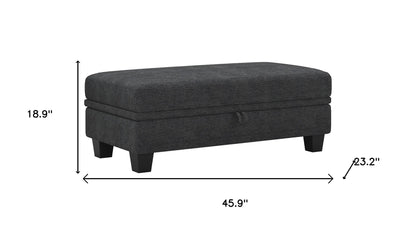 46" Gray and Black Chenille Storage Ottoman