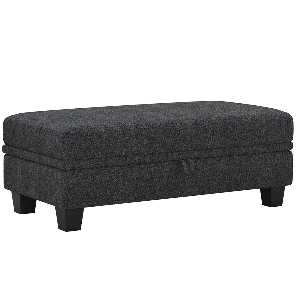 46" Gray and Black Chenille Storage Ottoman
