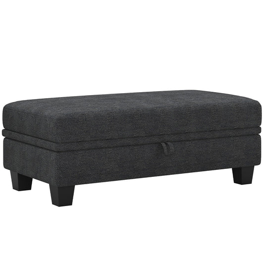 46" Gray and Black Chenille Storage Ottoman